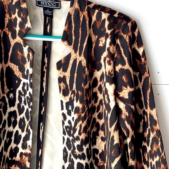NYCC Women's' Long Leopard Animal Print Blazer Jacket Cardigan Open Front, Sz M - Picture 3 of 7